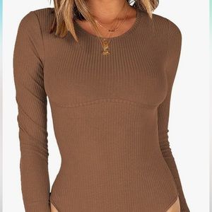 Neutral tan ribbed body suit NWOT xl